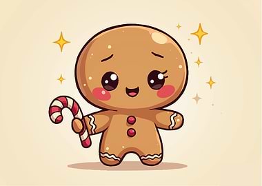 Cute Gingerbread Man with Candy Cane