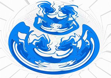 Abstract Blue Water Swirls on White 2B