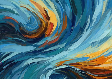 Abstract Swirling Blue and Orange Painting