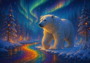 Aurora Borealis Polar Bear in a Winter Wonderland