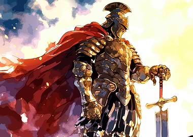 Golden Knight with Sword and Cape