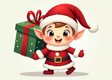 Cute Christmas Elf with Gift