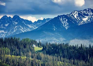 Mountain Landscape with Forest and House