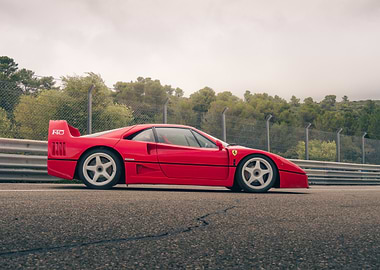 Red Ferrari F40 on Racetrack