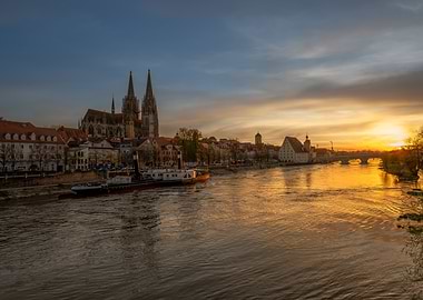Regensburg cityscape at sunset