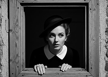 Black and White Portrait in Window