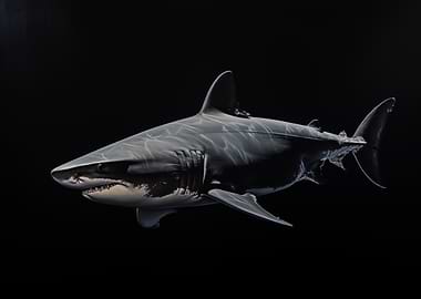 Great White Shark on Black