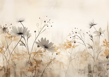 Floral Field in Sepia Tones