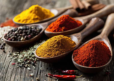 Assorted Spices in Wooden Spoons