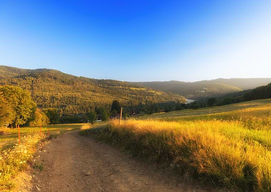 Scenic Mountain Path at Sunset, Poland