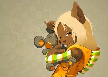 Anime Girl Hugging Stuffed Animal