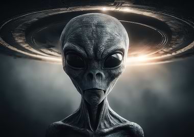 Grey Alien with UFO