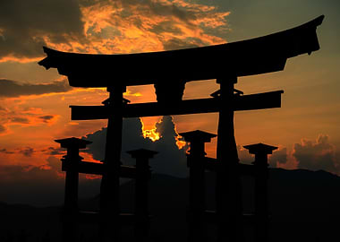 Torii Gate Silhouette at Sunset