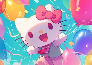 Hello Kitty with Balloons and Confetti