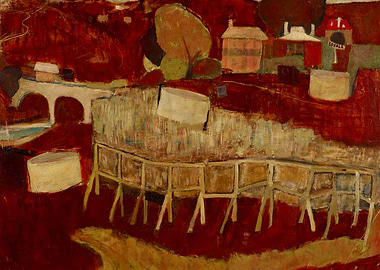 Abstract Landscape Painting with Bridge