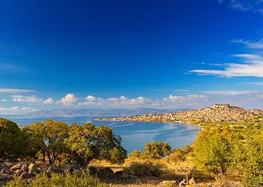 Picturesque coastal town under a blue sky, Molivos, Lesbos