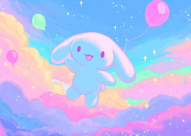Cinnamoroll in Pastel Sky with Balloons