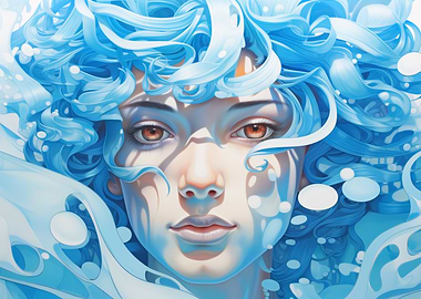 Blue-haired woman portrait