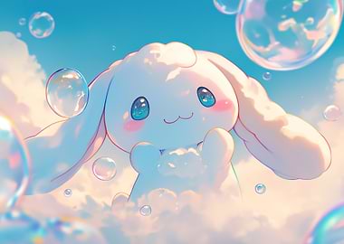 Cinnamoroll in the Clouds with Bubbles