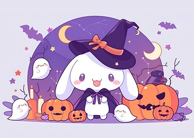 Cute Halloween Bunny with Pumpkins