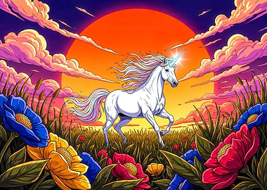 Unicorn in a Floral Meadow