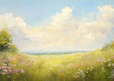 Floral Meadow Oil Painting