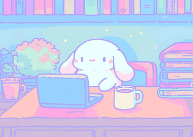 Cute Cinnamoroll Working on Laptop