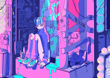 Cyberpunk Girl in Tokyo Alley