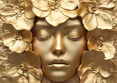 Golden face with floral frame