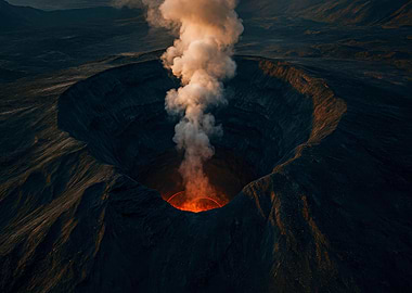 Volcano Crater with Smoke