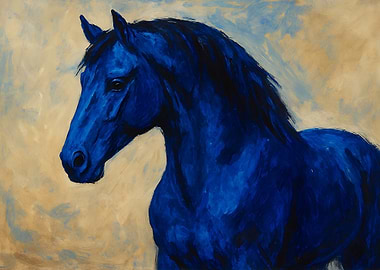 Majestic Blue Horse Portrait on Tan Background