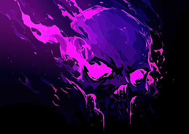 Neon Skull with Dripping Paint