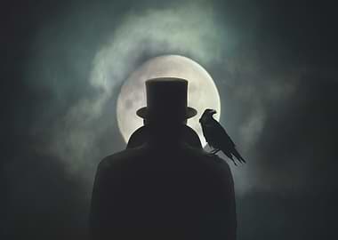 Man with Raven in Moonlight