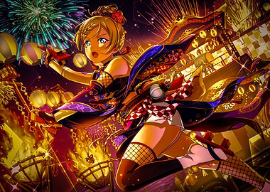Girl in Kimono with Fireworks