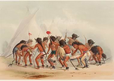 george catlin Native American Buffalo Dance Illustration