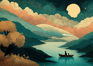 Serene Lake Scene with Boat