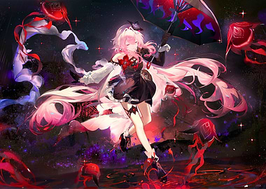 Girl with Umbrella in Dark Setting