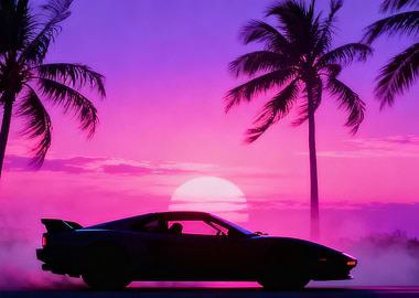 Synthwave Car Sunset