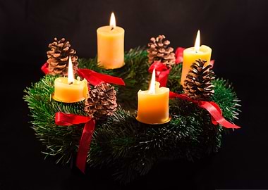 Advent Wreath with Candles and Pinecones