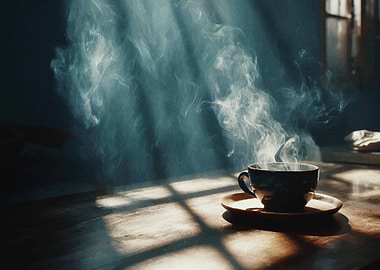 Steaming Coffee Cup in Sunlight