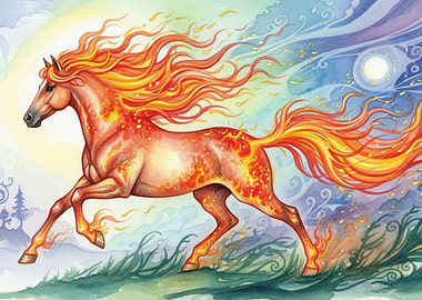 Fiery Horse Watercolor Painting