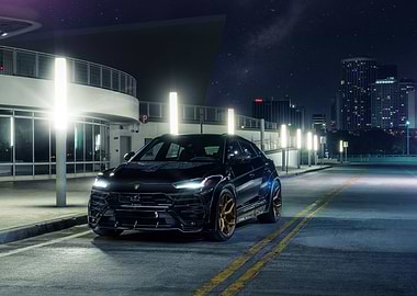 Black Lamborghini Urus at Night