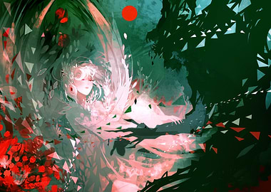 Abstract Girl with Red Accents