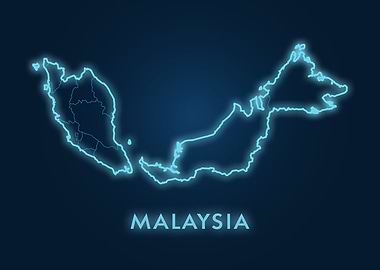 Malaysia Neon Blue Map