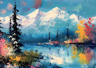 Mountain Lake Landscape Painting