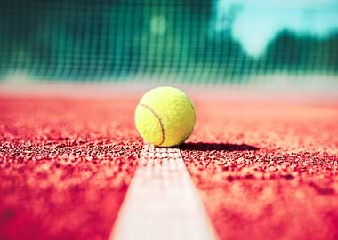 Tennis ball on the court line
