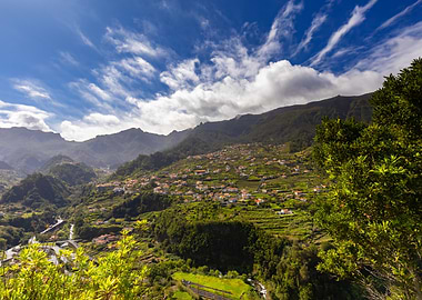 Mountain Village Landscape with Blue Sky, Madeira