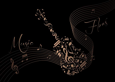 Musical Guitar with Flowing Notes