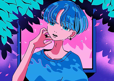 Anime Girl with Blue Hair