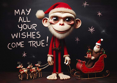 Christmas Monkey with Santa and Reindeer